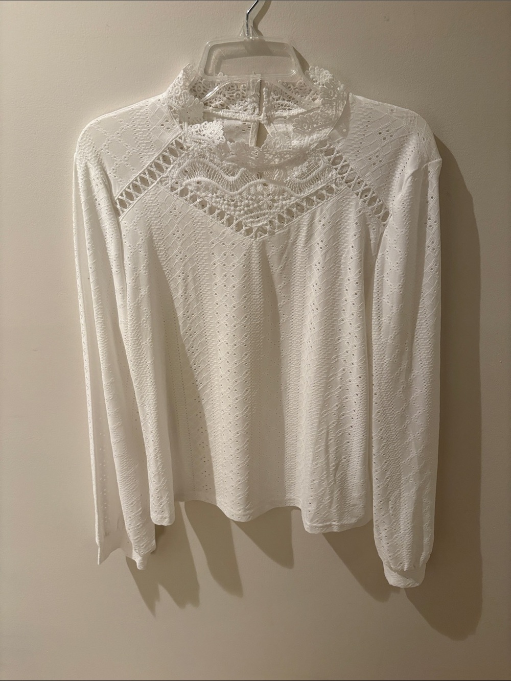 Alfred Dunner White Lace Yoke Long-Sleeve Top